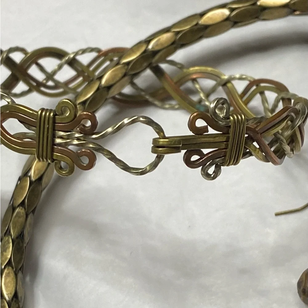 Chico’s brass and enameled choker.. earrings and hand crafted bracelet - Picture 4 of 5